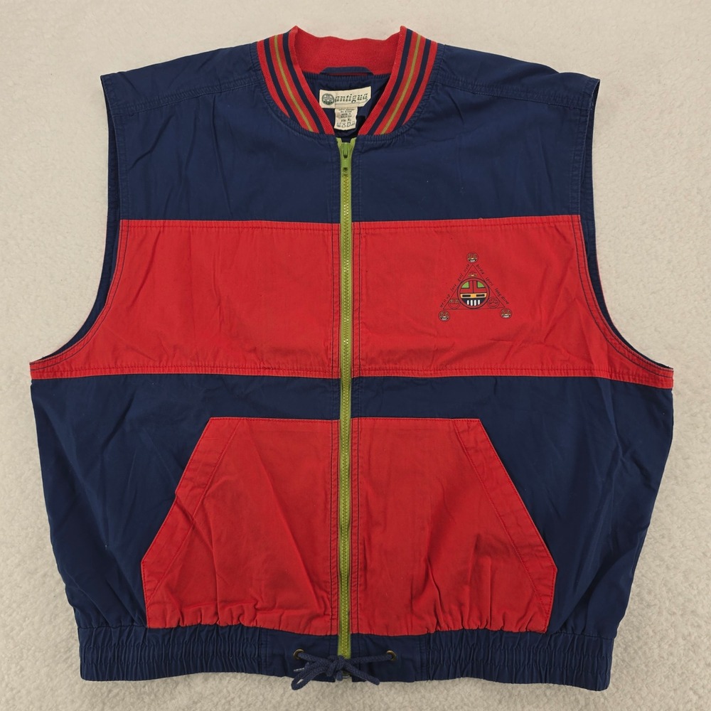 Vintage Antigua Golf Vest Mens XL Full Zip Color‎ Block Red Navy Green Trim